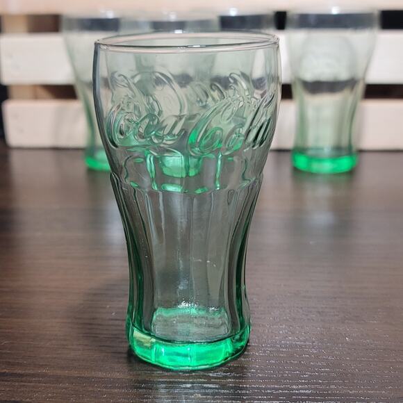 5 Libbey Mini Coca Cola Coke Vintage Glasses Green Tinted 4.5 inches tall - Picture 2 of 6